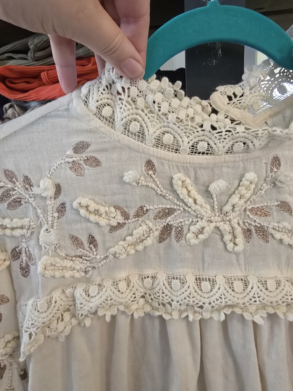 Anthropologie Cream Embroidered Lace Yoke Blouse - Picture 2 of 6